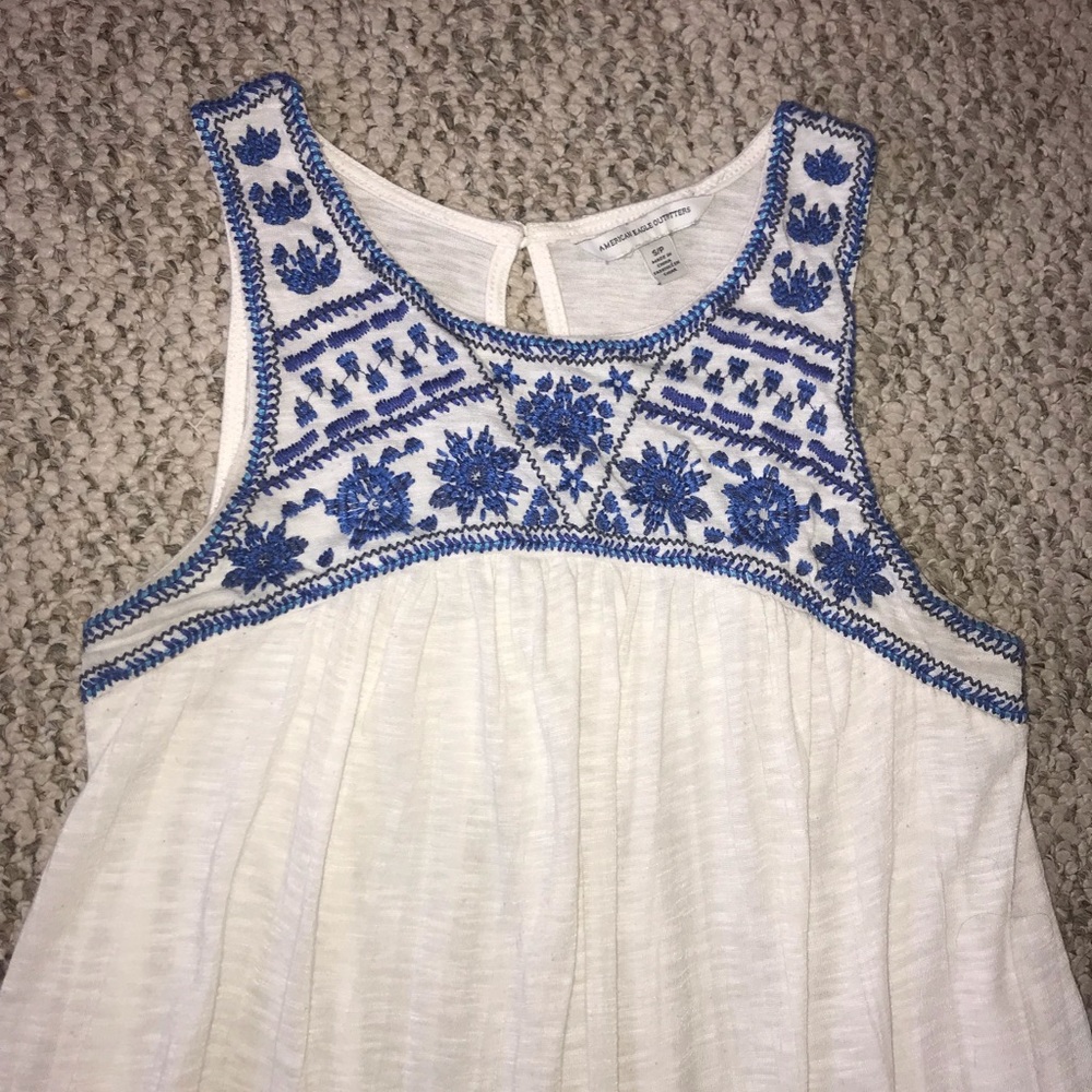 Blue and White Boho Summer Top